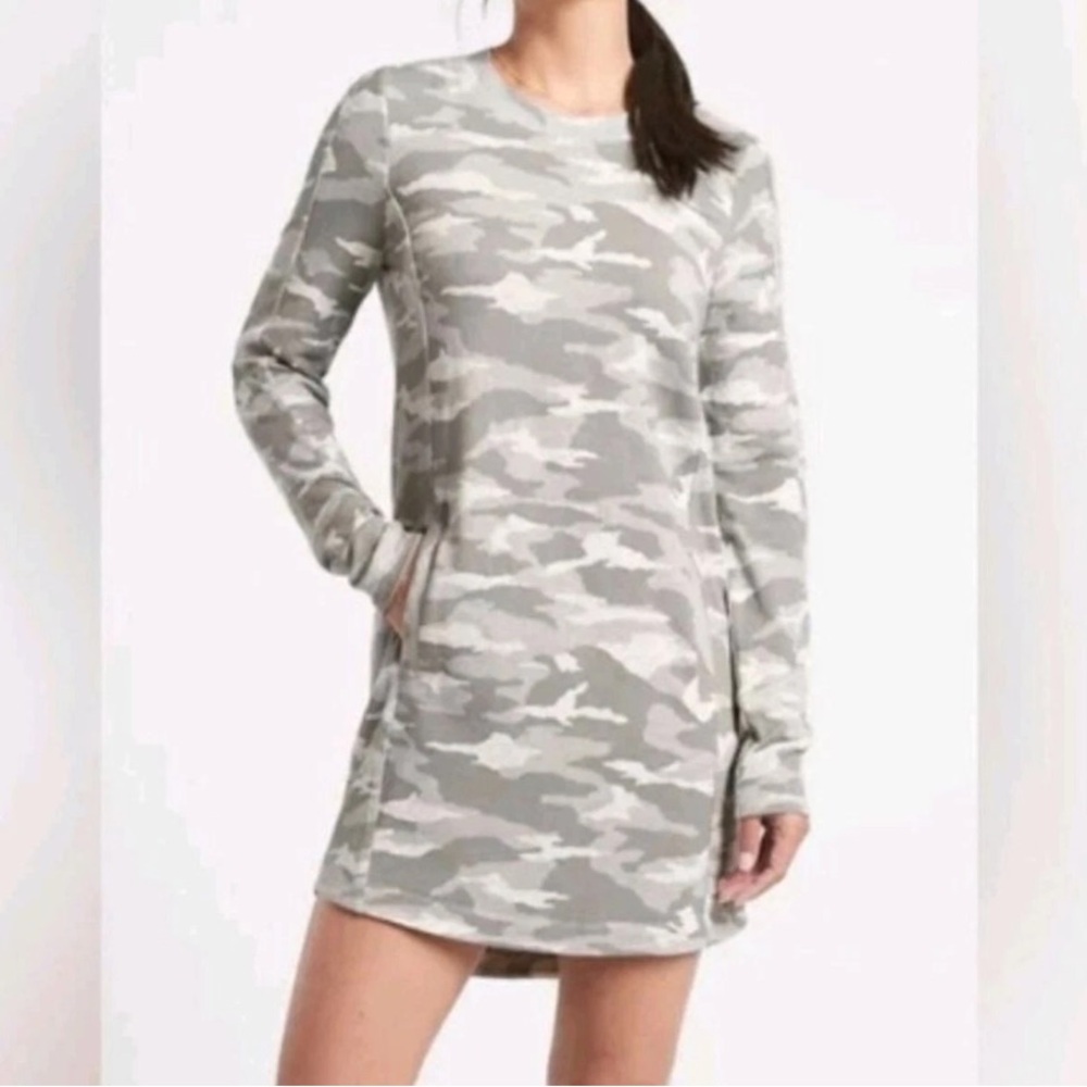 Athleta Balance Camo Luxe Sweatshirt Dress Athleisure Travel Long Sleeve Sz 1X